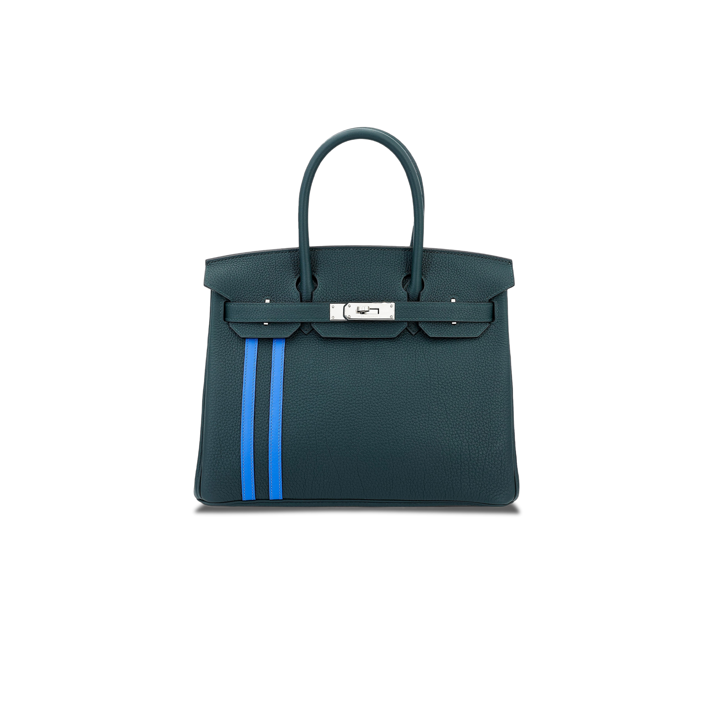 HERMÈS MASTER BIRKIN 25 TOGO LEATHER CYPRESS GREEN AND GLASS BLUE WITH SILVER BUCKLE BAG 8241275657 (25*20*13cm)